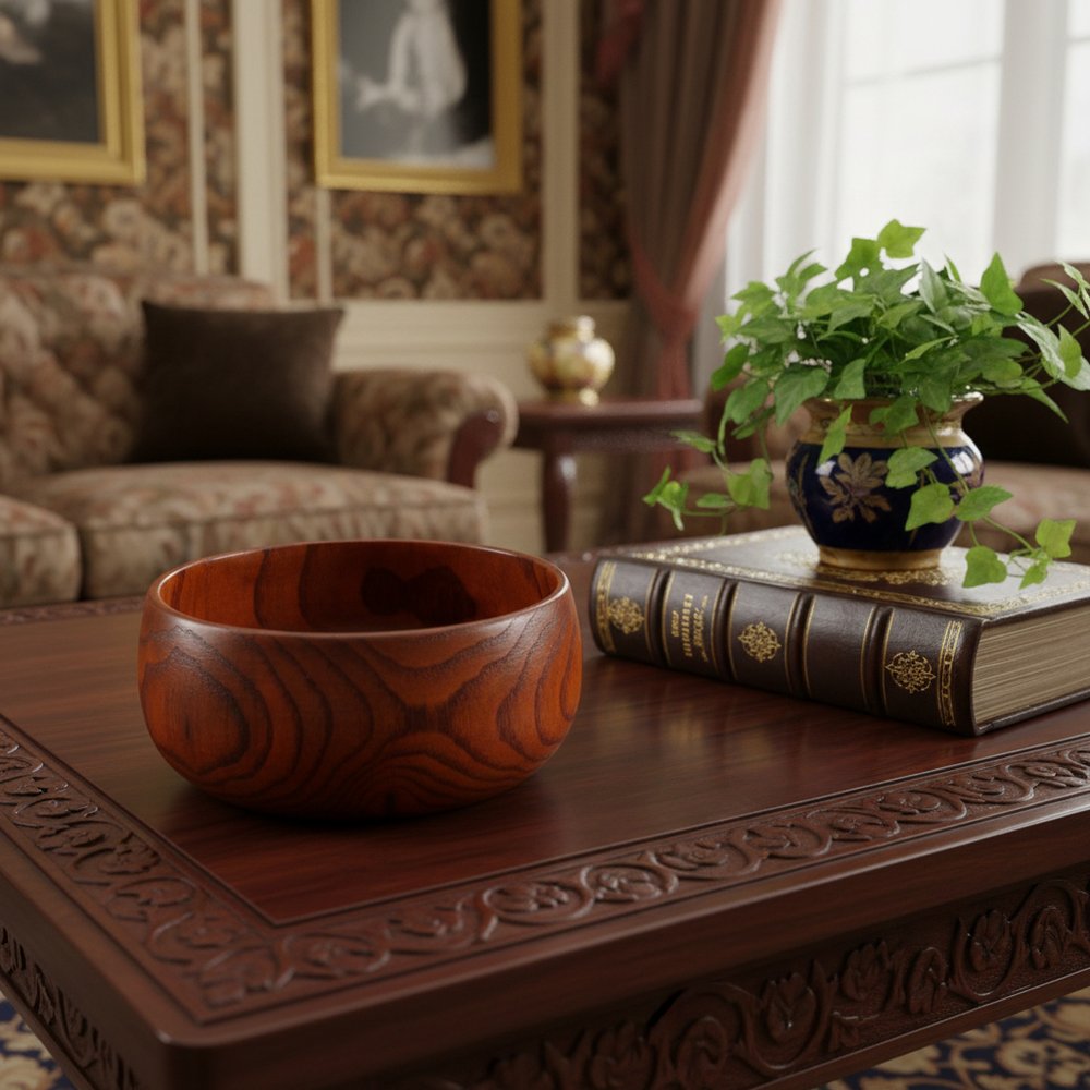 7" Brown Solid Wood Round Serving Bowl