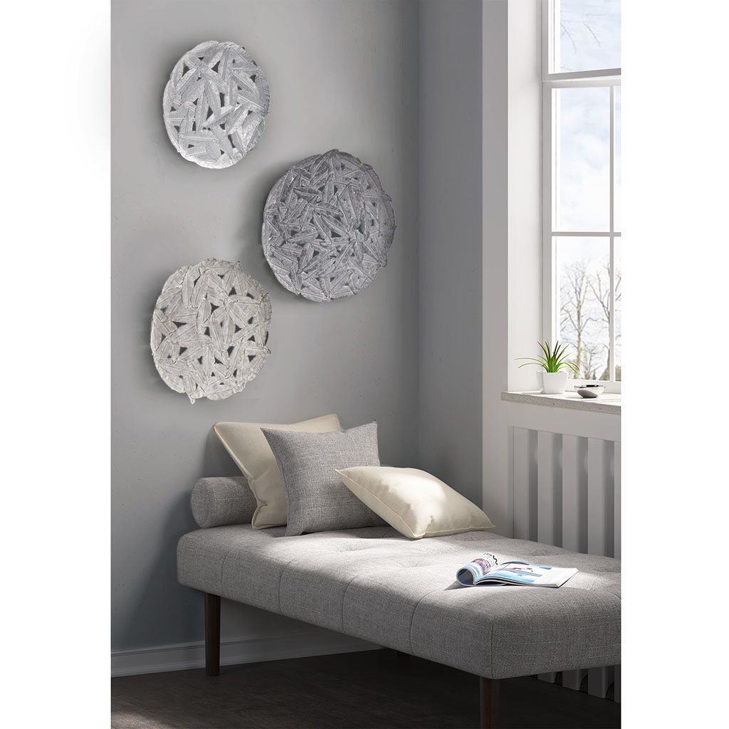 Rossi - Feather Painted Round Wall Decor (Set of 3) - Gray