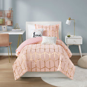 Raina - Brushed Microfiber Printed Comforter Set - Blush / Gold