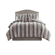 Set of Four Gray And Pink Striped Queen Ring Stitch Polyester Sham And Comforter