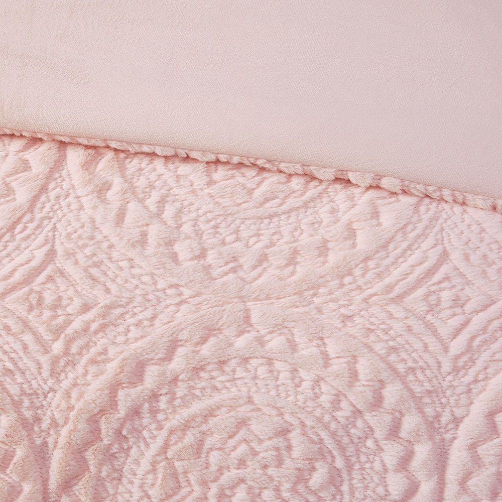 Set of Three Blush Medallion Twin Ring Stitch Polyester Sham And Comforter