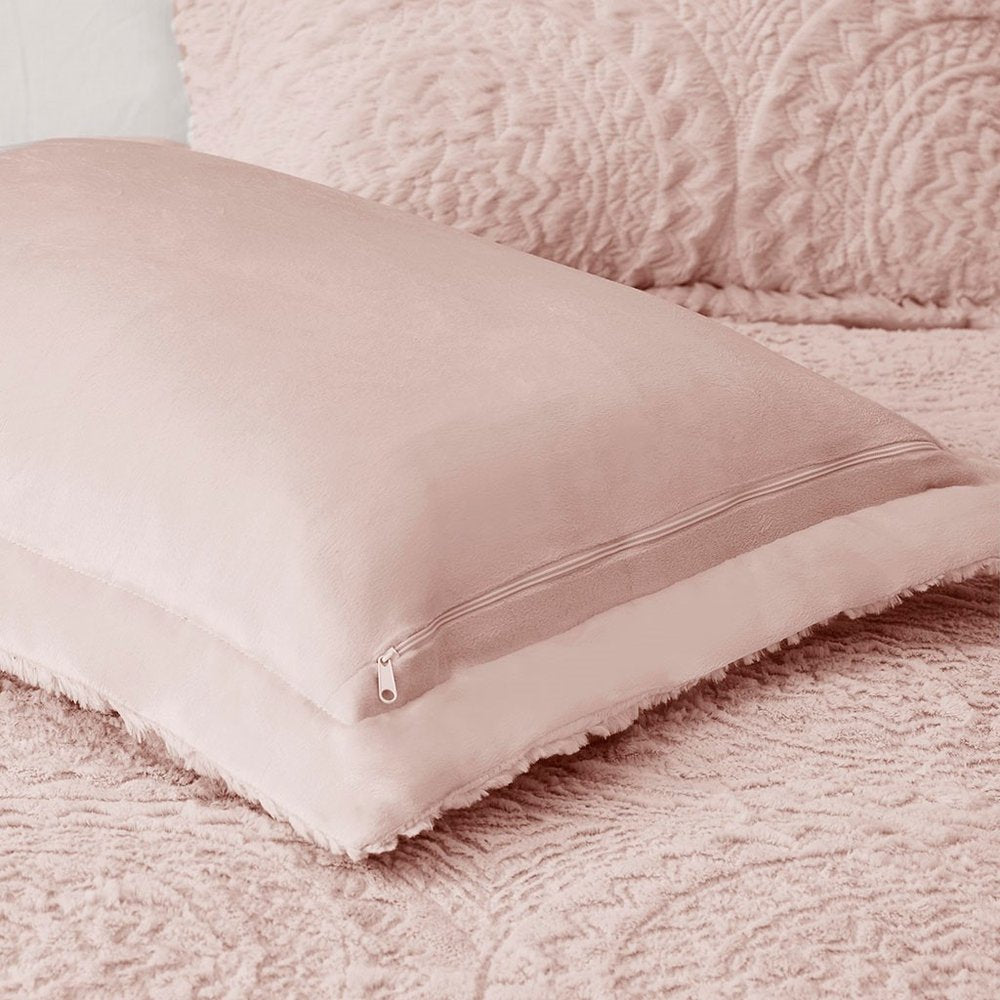 Set of Three Blush Medallion Twin Ring Stitch Polyester Sham And Comforter