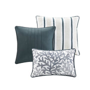 Set of Seven Blue And Ivory King Ring Stitch Sham And Comforter