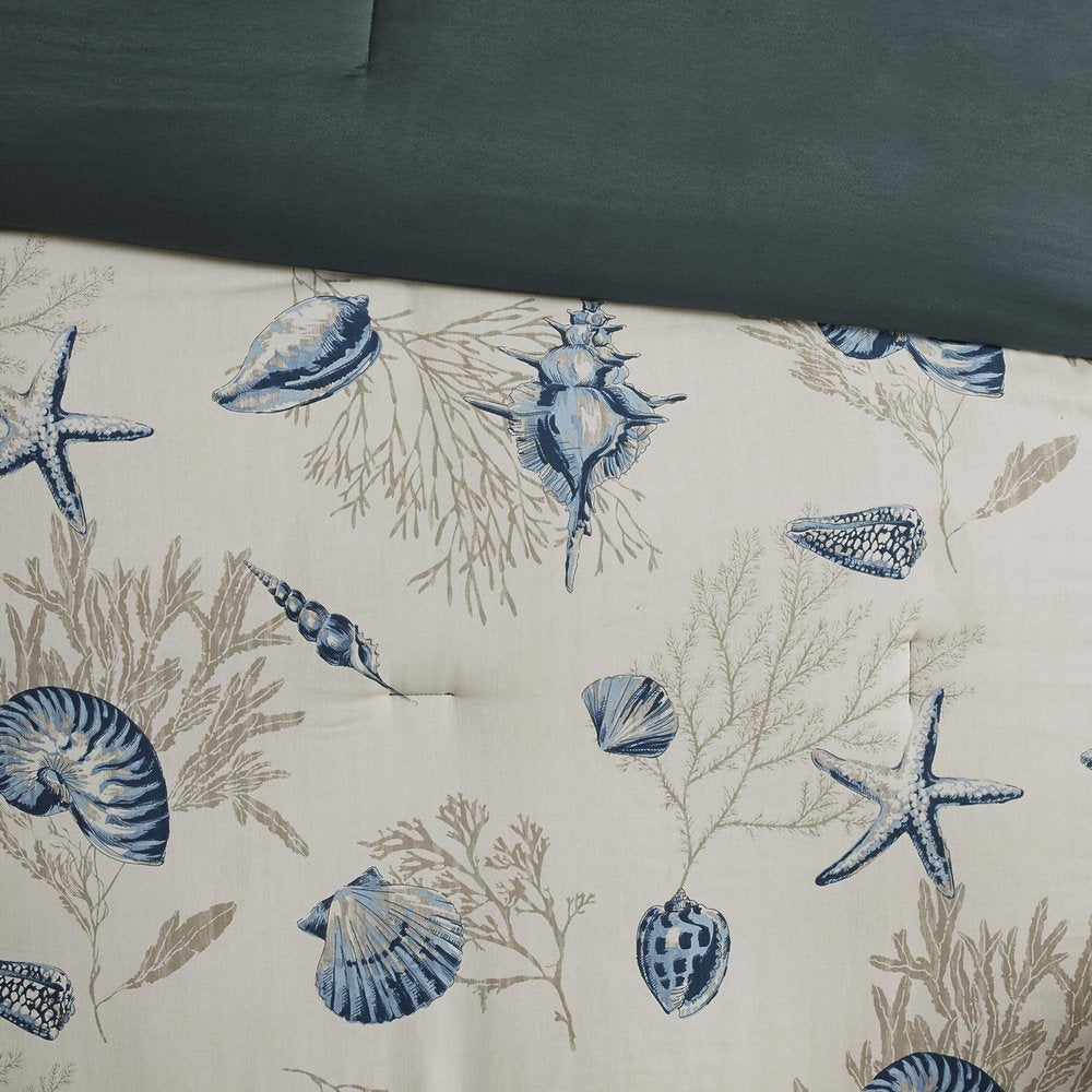 Set of Seven Blue And Ivory King Ring Stitch Sham And Comforter