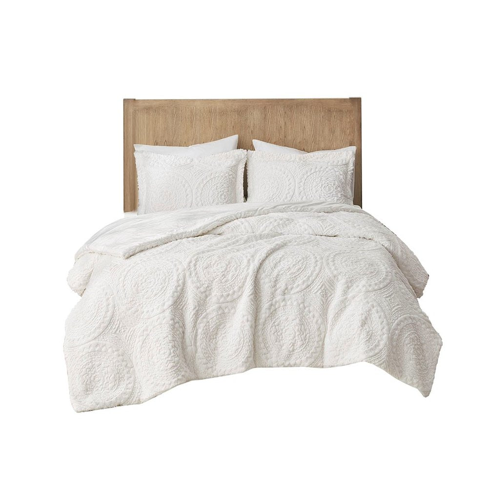 Set of Two Ivory Medallion Twin Ring Stitch Polyester Sham And Comforter