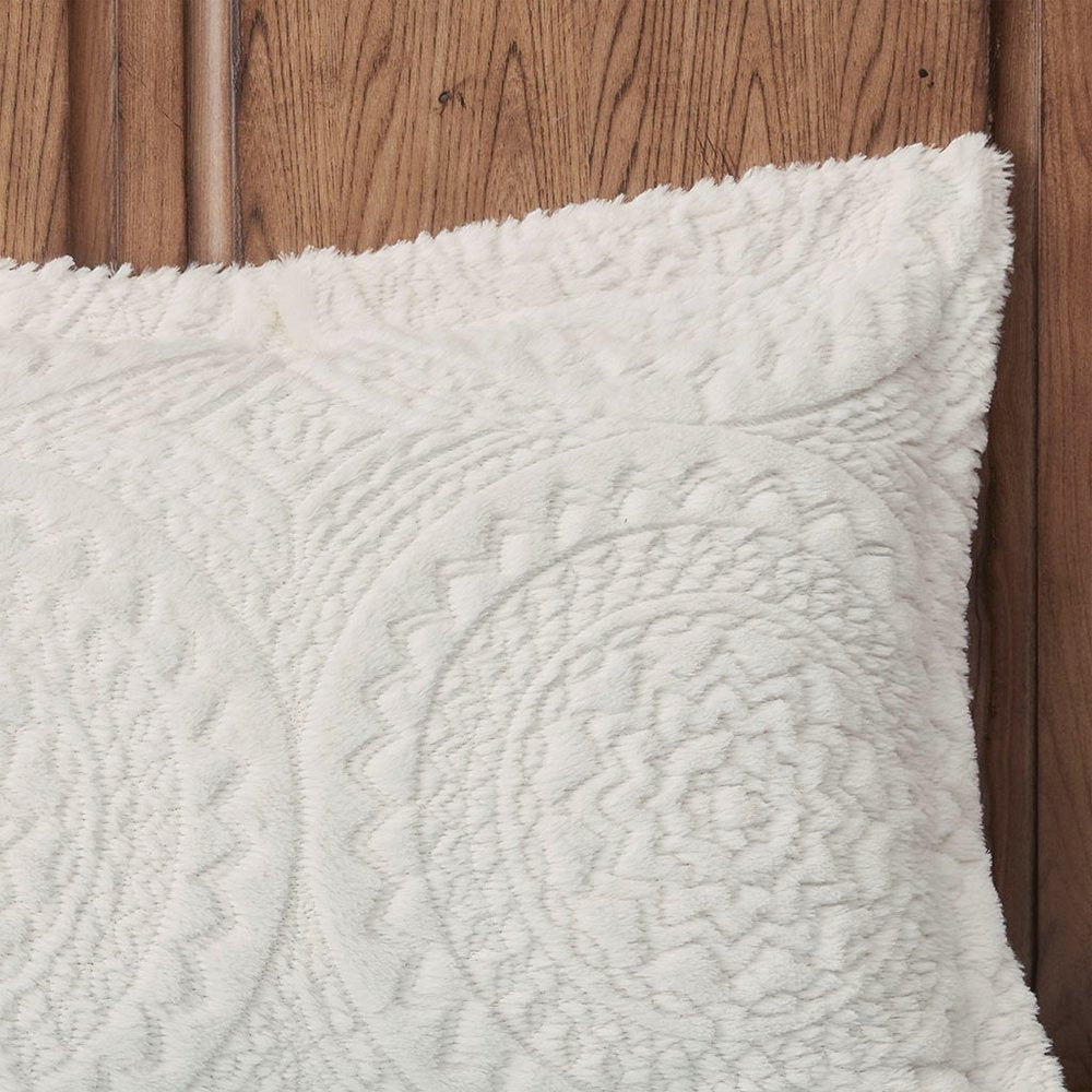 Set of Two Ivory Medallion Twin Ring Stitch Polyester Sham And Comforter