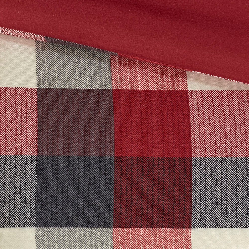 Set of Seven Red And Gray Plaid King Ring Stitch Polyester Sham And Comforter