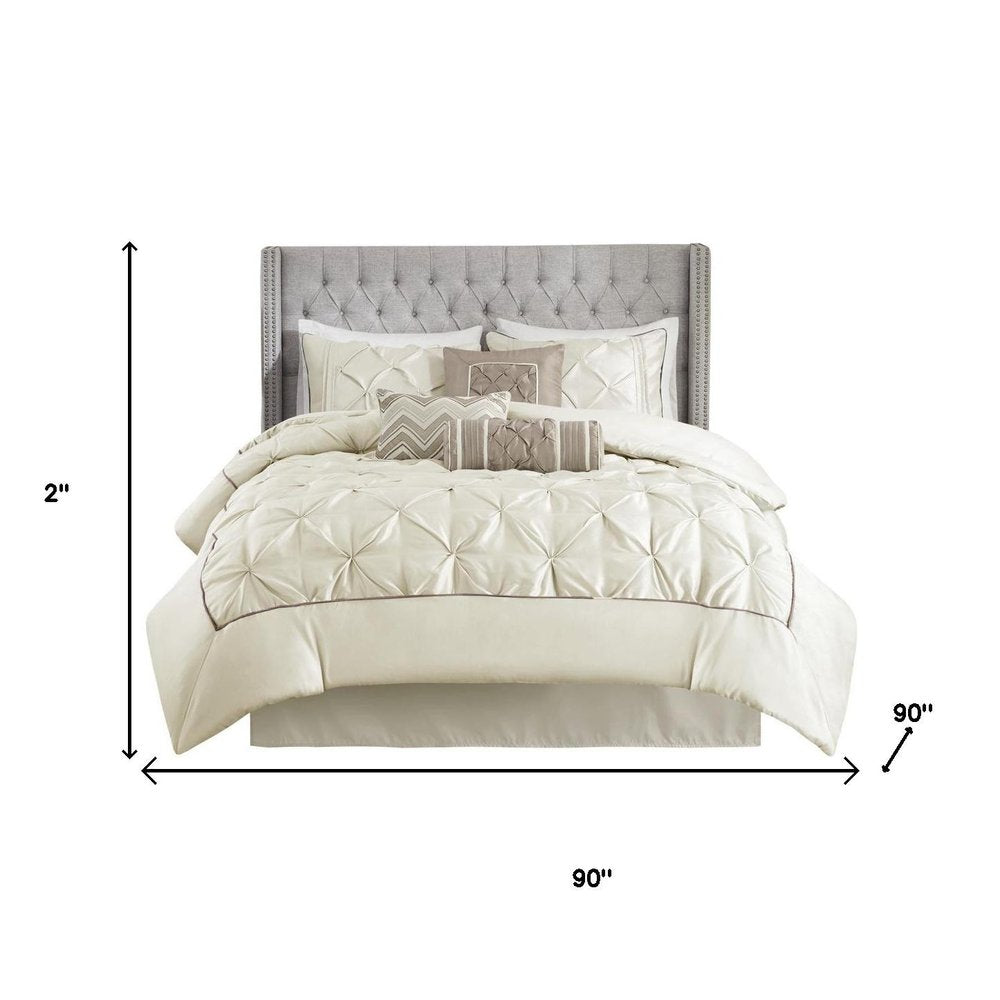 Set of Seven Ivory Queen Ring Stitch Polyester Sham And Comforter