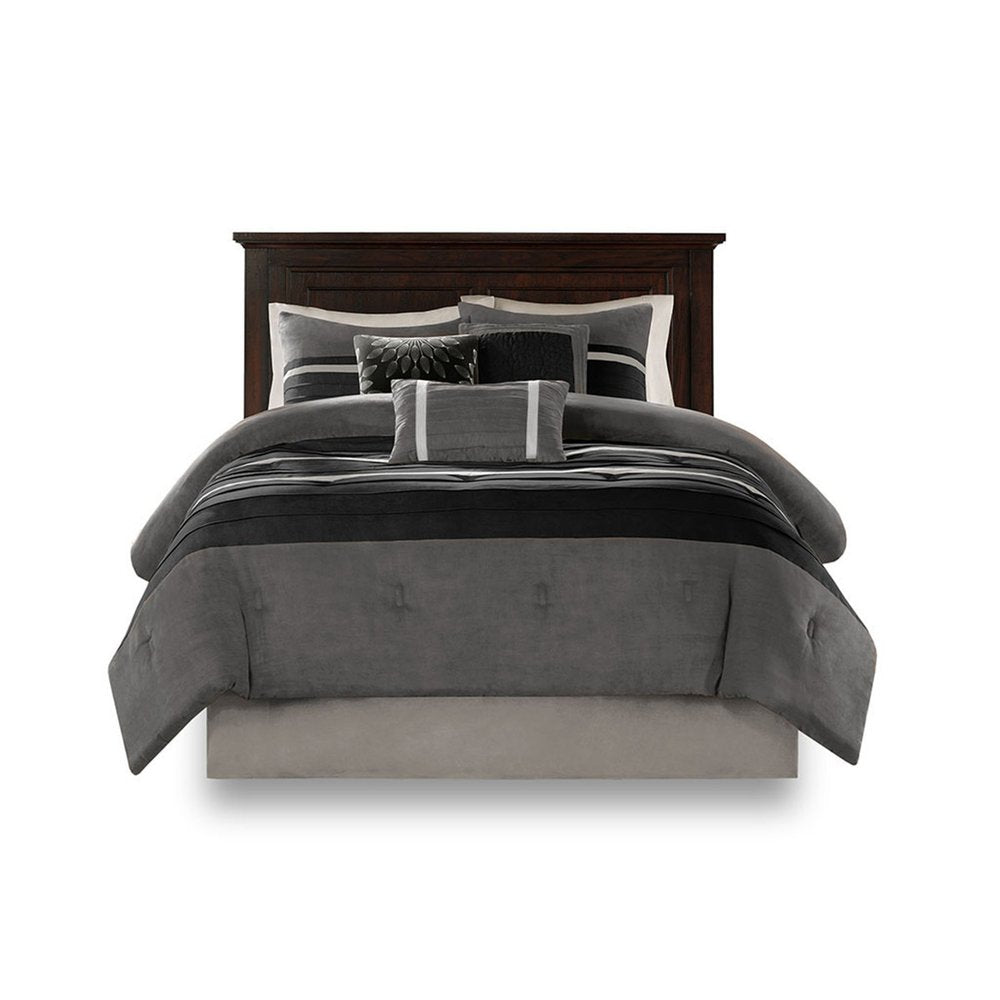 Set of Seven Black King Ring Stitch Polyester Sham And Comforter