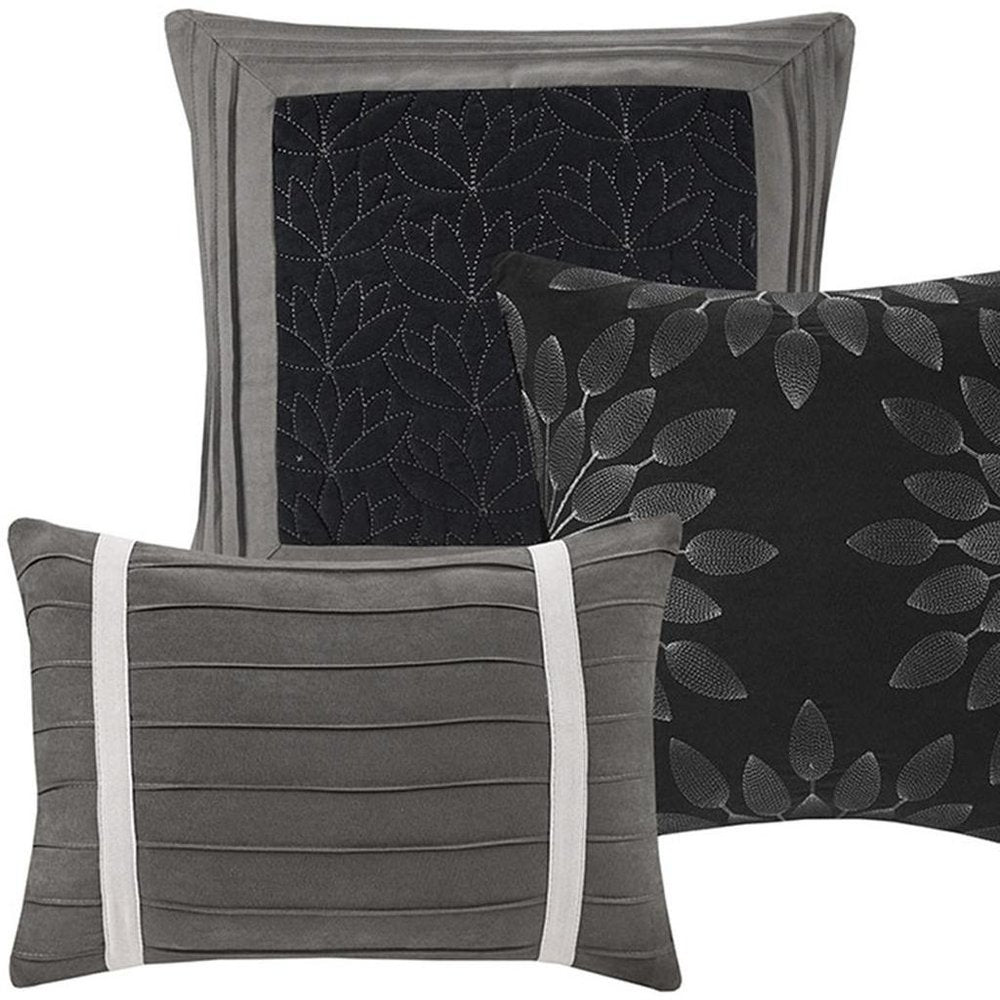 Set of Seven Black King Ring Stitch Polyester Sham And Comforter