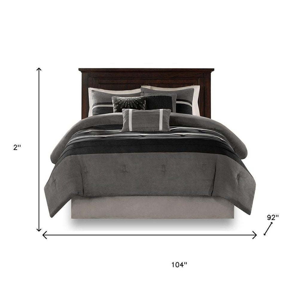 Set of Seven Black King Ring Stitch Polyester Sham And Comforter
