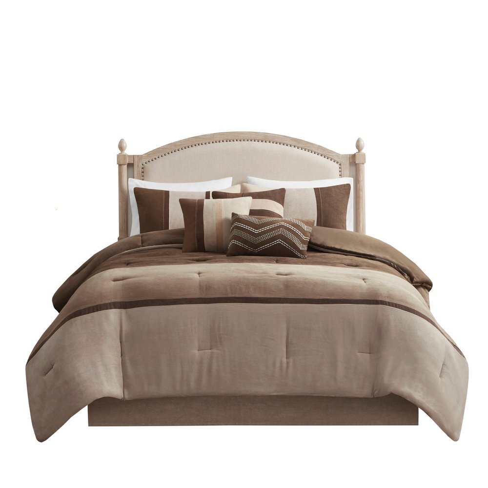Set of Seven Brown King Ring Stitch Polyester Sham And Comforter