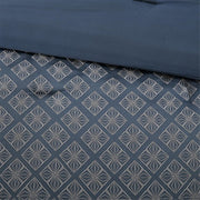 Set of Seven Navy Blue And Ivory Ombre King Ring Stitch Polyester Sham And Comforter