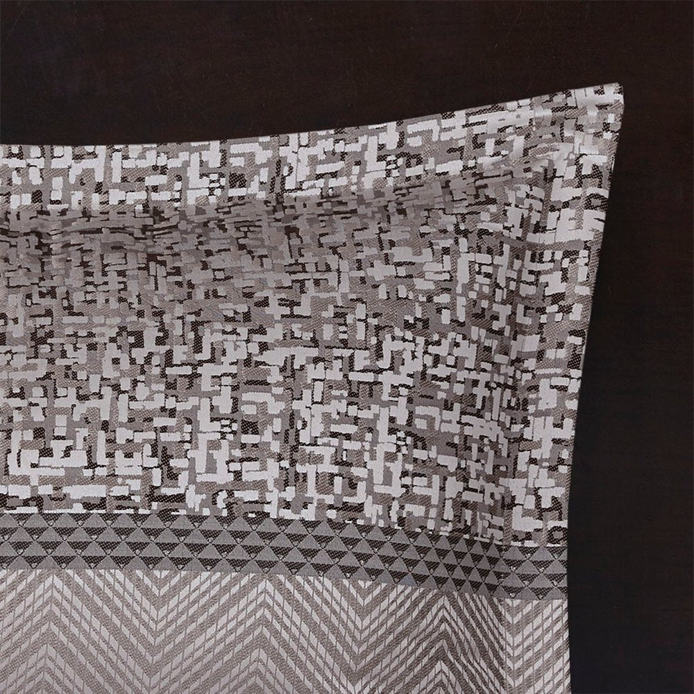 Set of Seven Gray And Taupe Striped King Ring Stitch Polyester Sham And Comforter