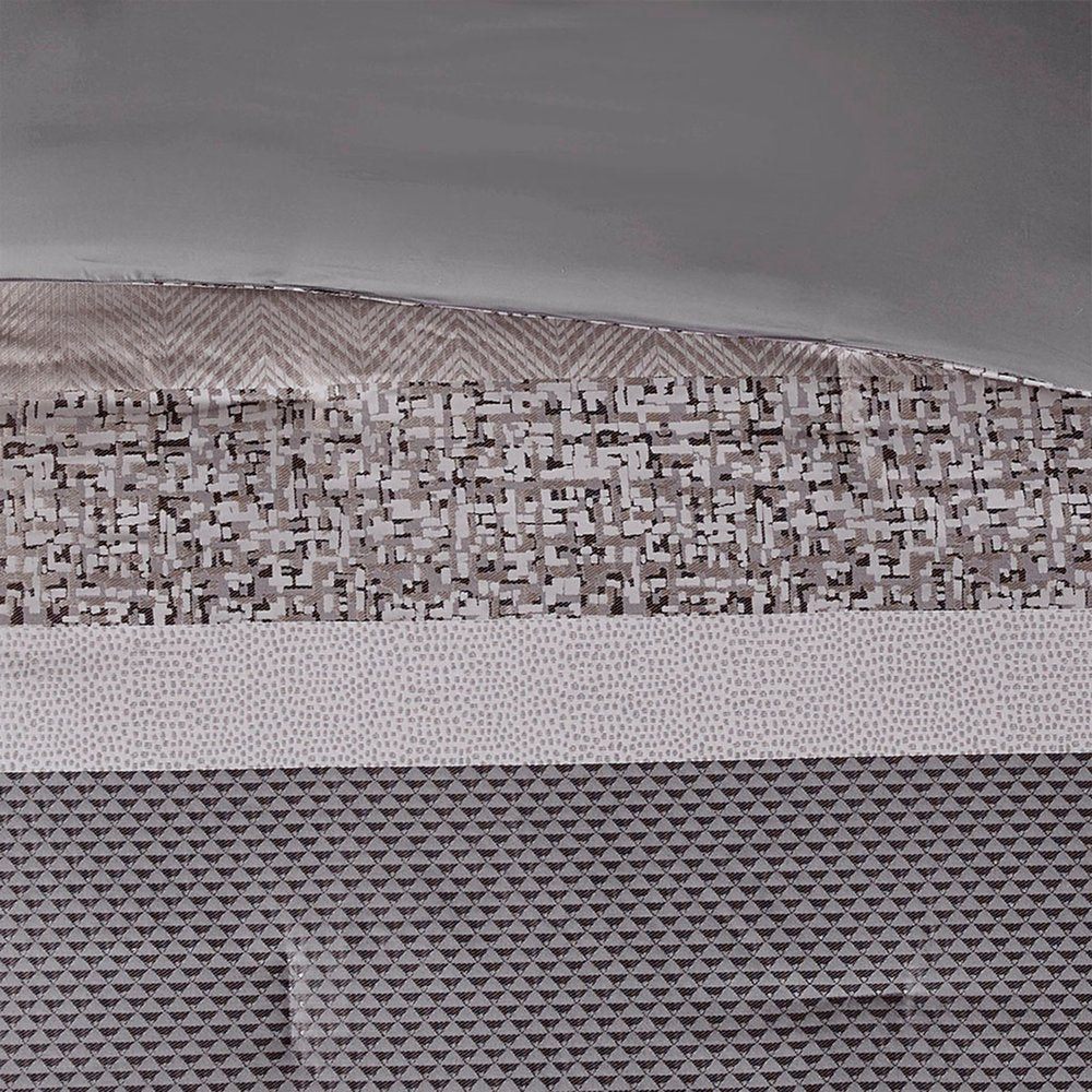 Set of Seven Gray And Taupe Striped King Ring Stitch Polyester Sham And Comforter