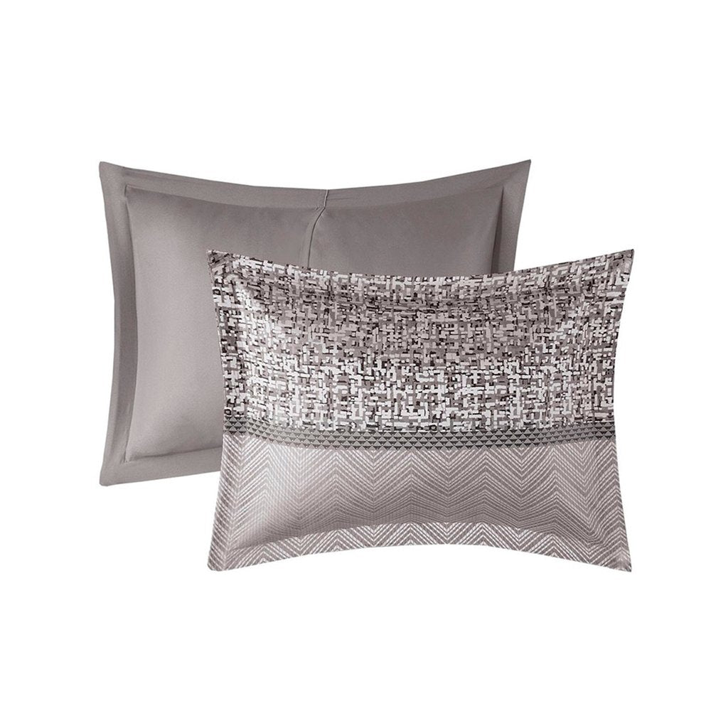 Set of Seven Gray And Taupe Striped King Ring Stitch Polyester Sham And Comforter