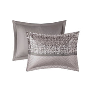 Set of Seven Gray And Taupe Striped Queen Ring Stitch Polyester Sham And Comforter