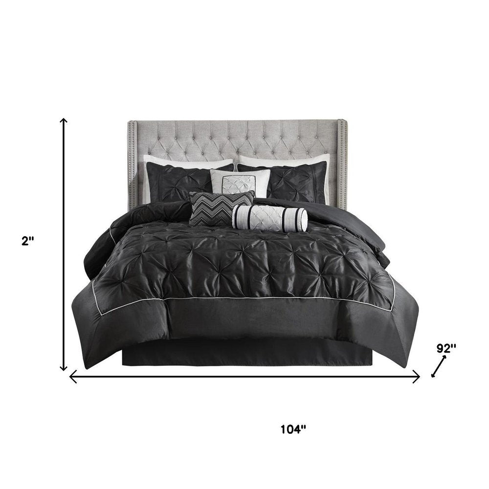 Set of Seven Black King Ring Stitch Polyester Sham And Comforter