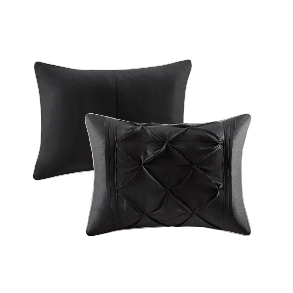 Set of Seven Black King Ring Stitch Polyester Sham And Comforter