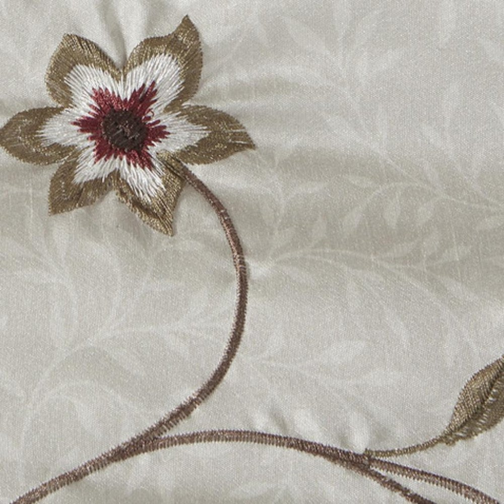 Set of Seven Red Brown And Ivory Floral King Ring Stitch Polyester Sham And Comforter