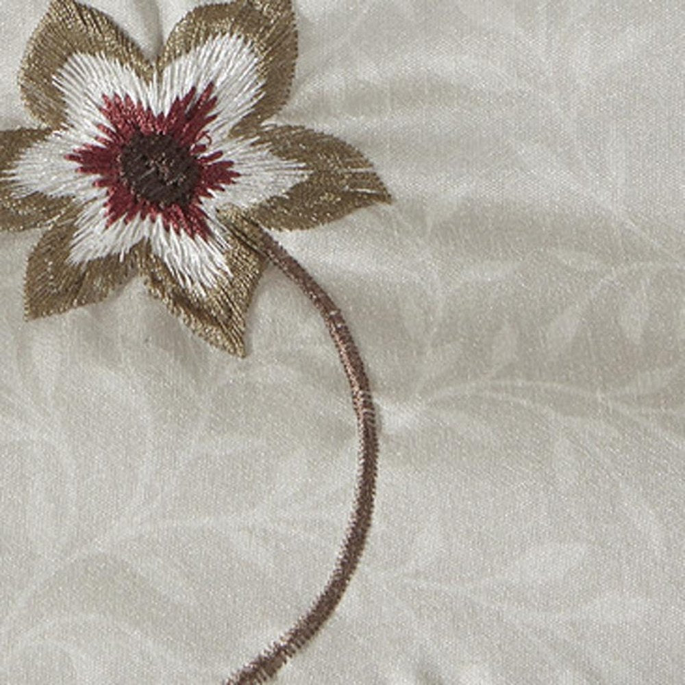 Set of Seven Red Brown And Ivory Floral King Ring Stitch Polyester Sham And Comforter