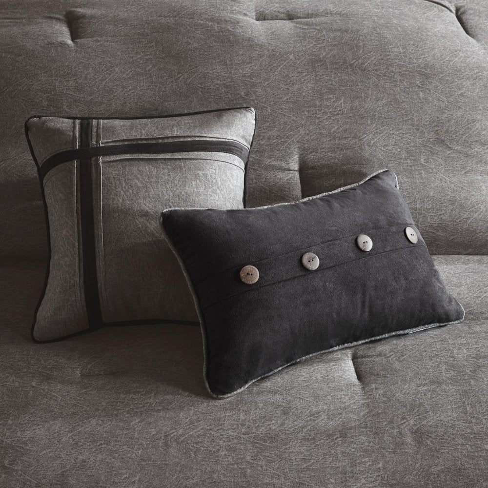Set of Seven Gray King Ring Stitch Polyester Sham And Comforter