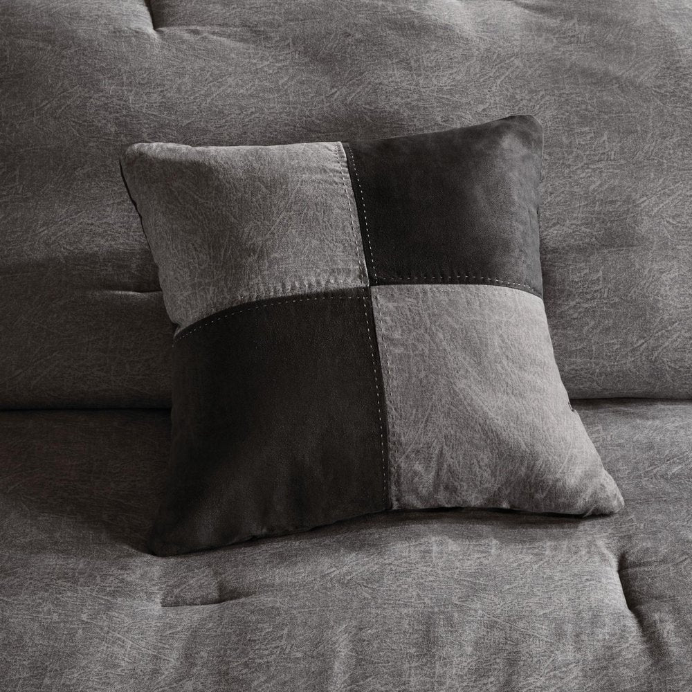 Set of Seven Gray King Ring Stitch Polyester Sham And Comforter