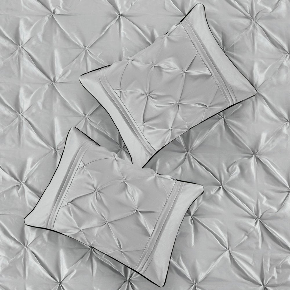 Set of Seven Gray Full Ring Stitch Polyester Sham And Comforter