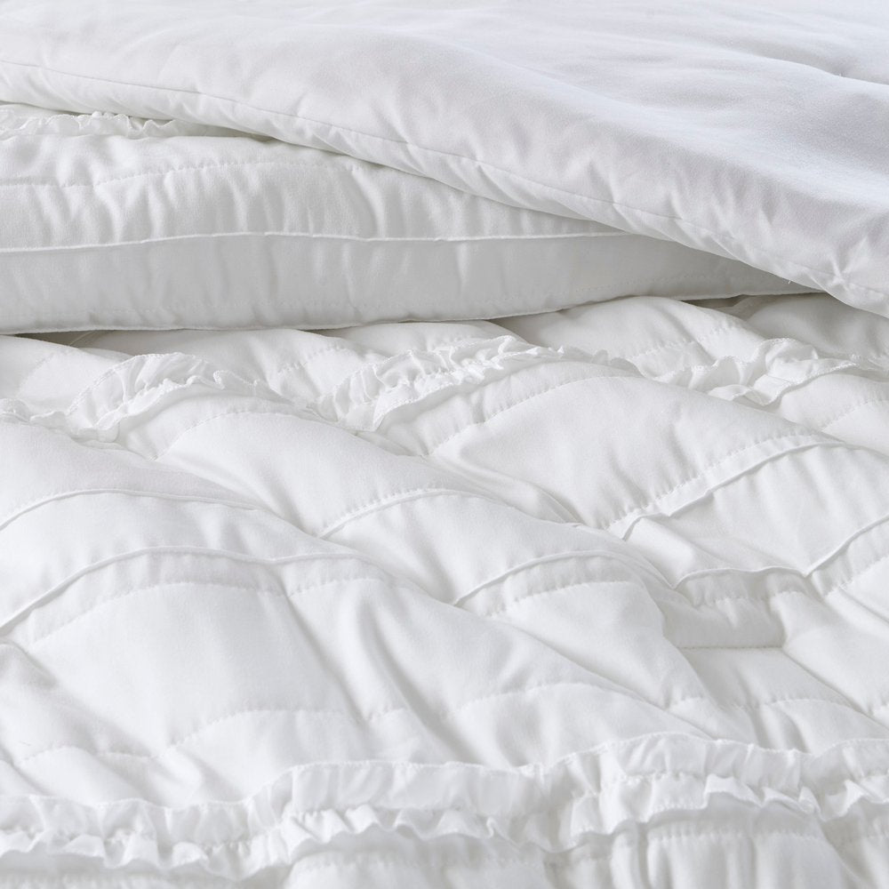 Set of Five White King Ring Stitch Polyester Sham And Comforter