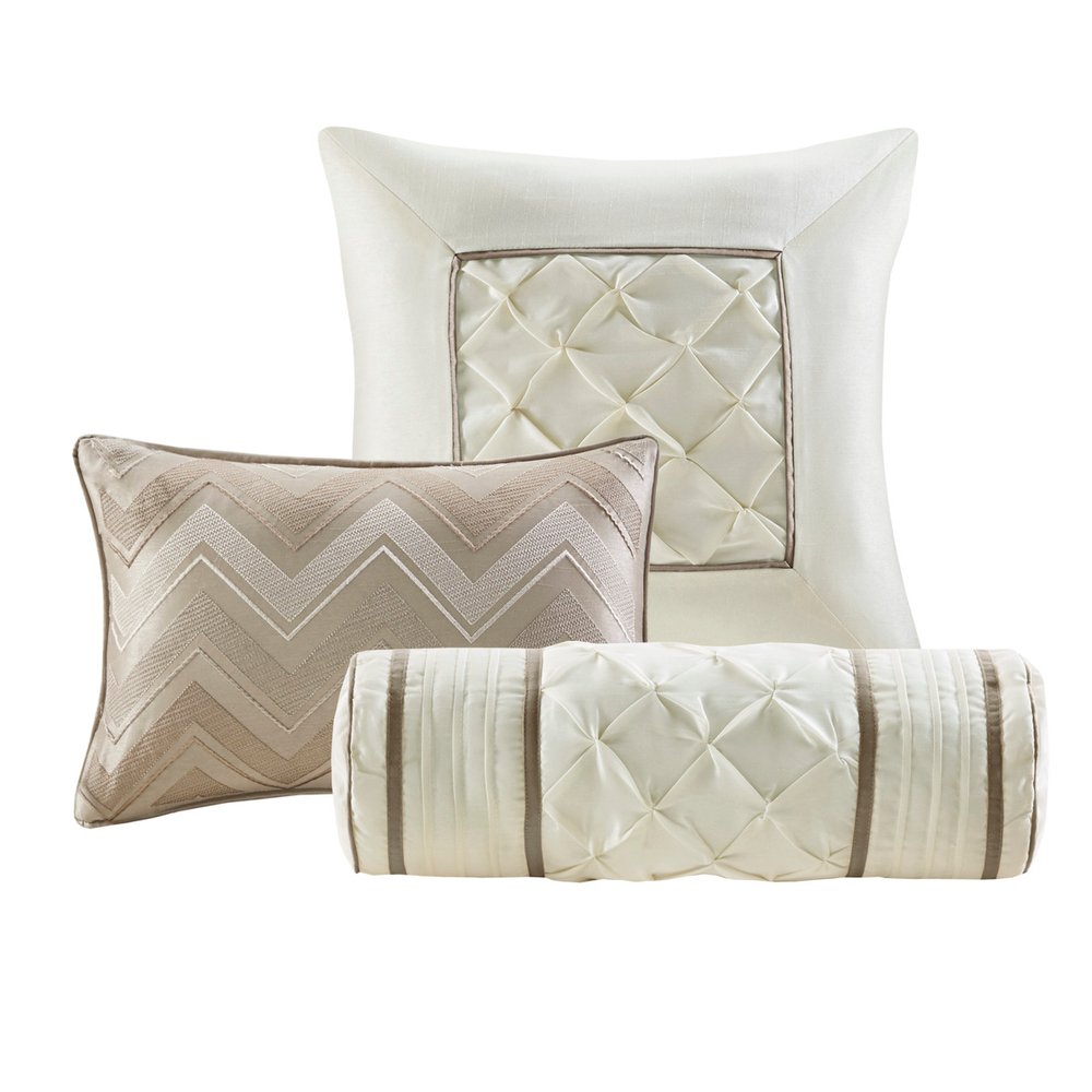 Set of Seven Taupe Queen Ring Stitch Polyester Sham And Comforter