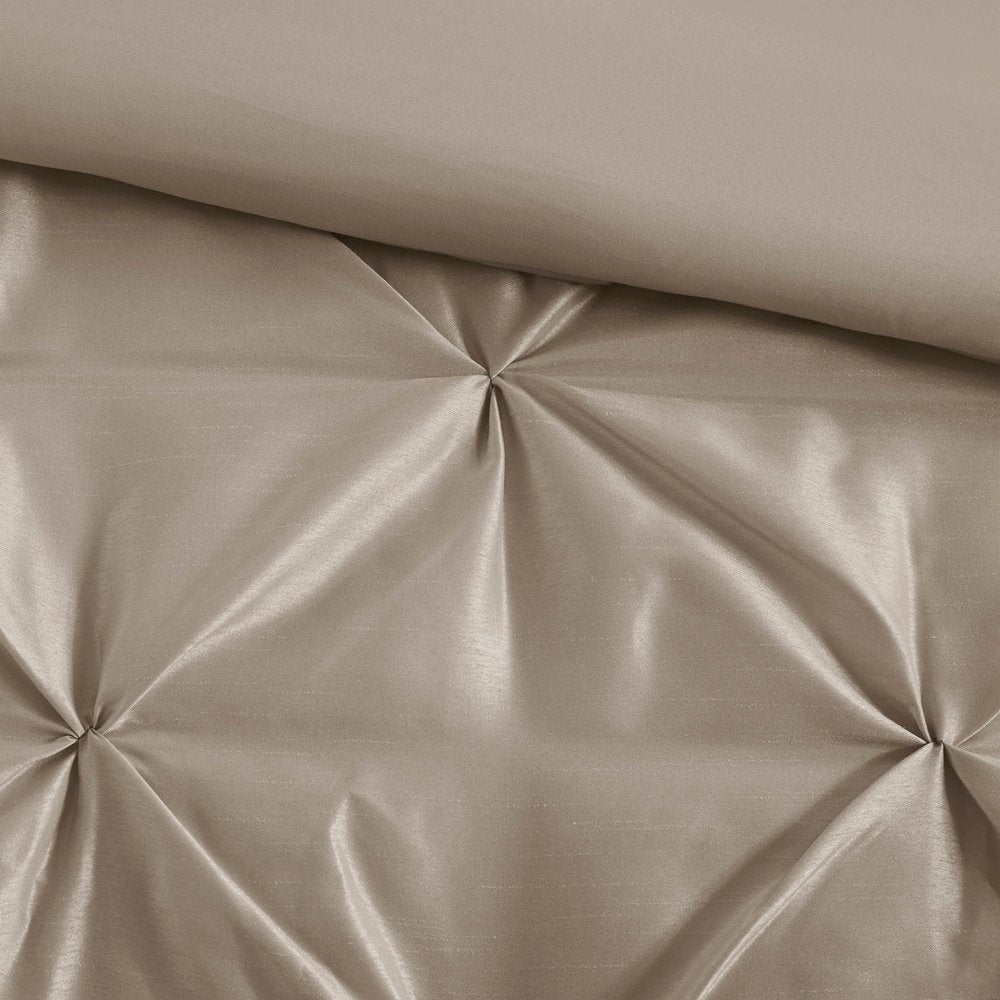 Set of Seven Taupe Queen Ring Stitch Polyester Sham And Comforter