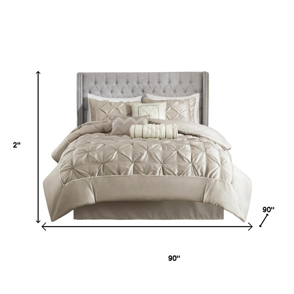 Set of Seven Taupe Queen Ring Stitch Polyester Sham And Comforter