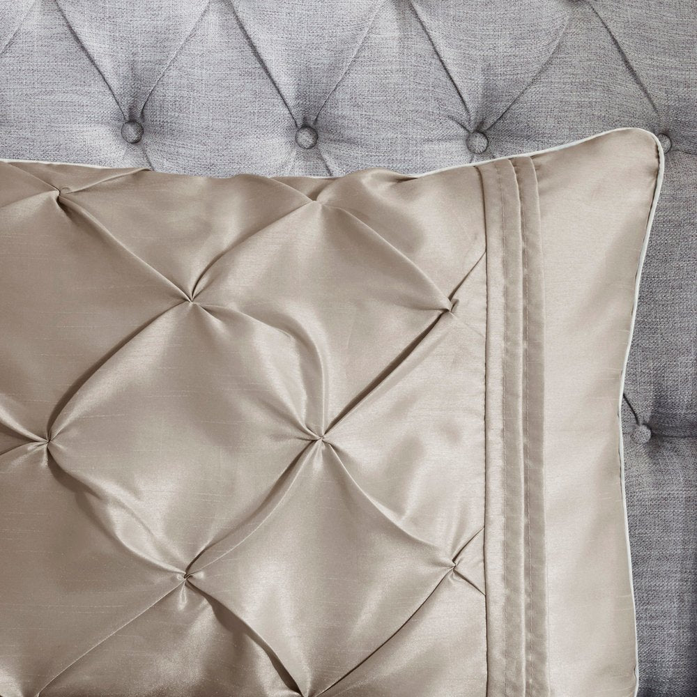 Set of Seven Taupe Queen Ring Stitch Polyester Sham And Comforter