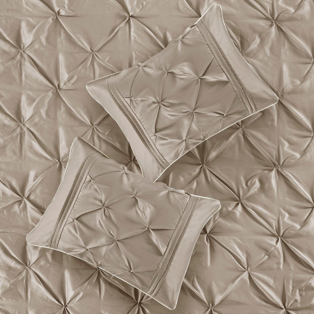 Set of Seven Taupe Queen Ring Stitch Polyester Sham And Comforter