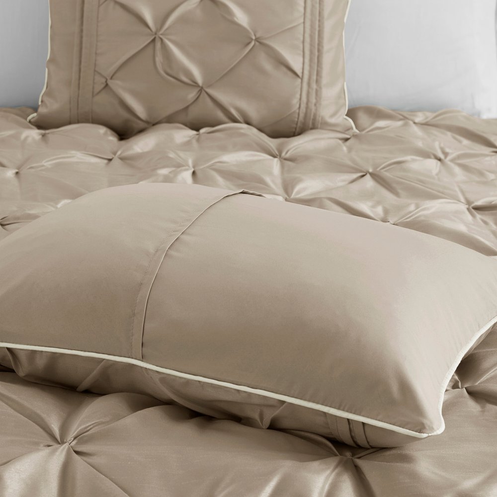 Set of Seven Taupe Queen Ring Stitch Polyester Sham And Comforter