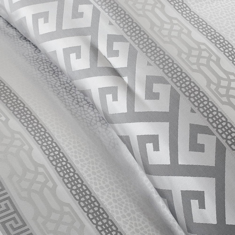 Set of Seven Gray And Ivory Striped King Ring Stitch Polyester Sham And Comforter