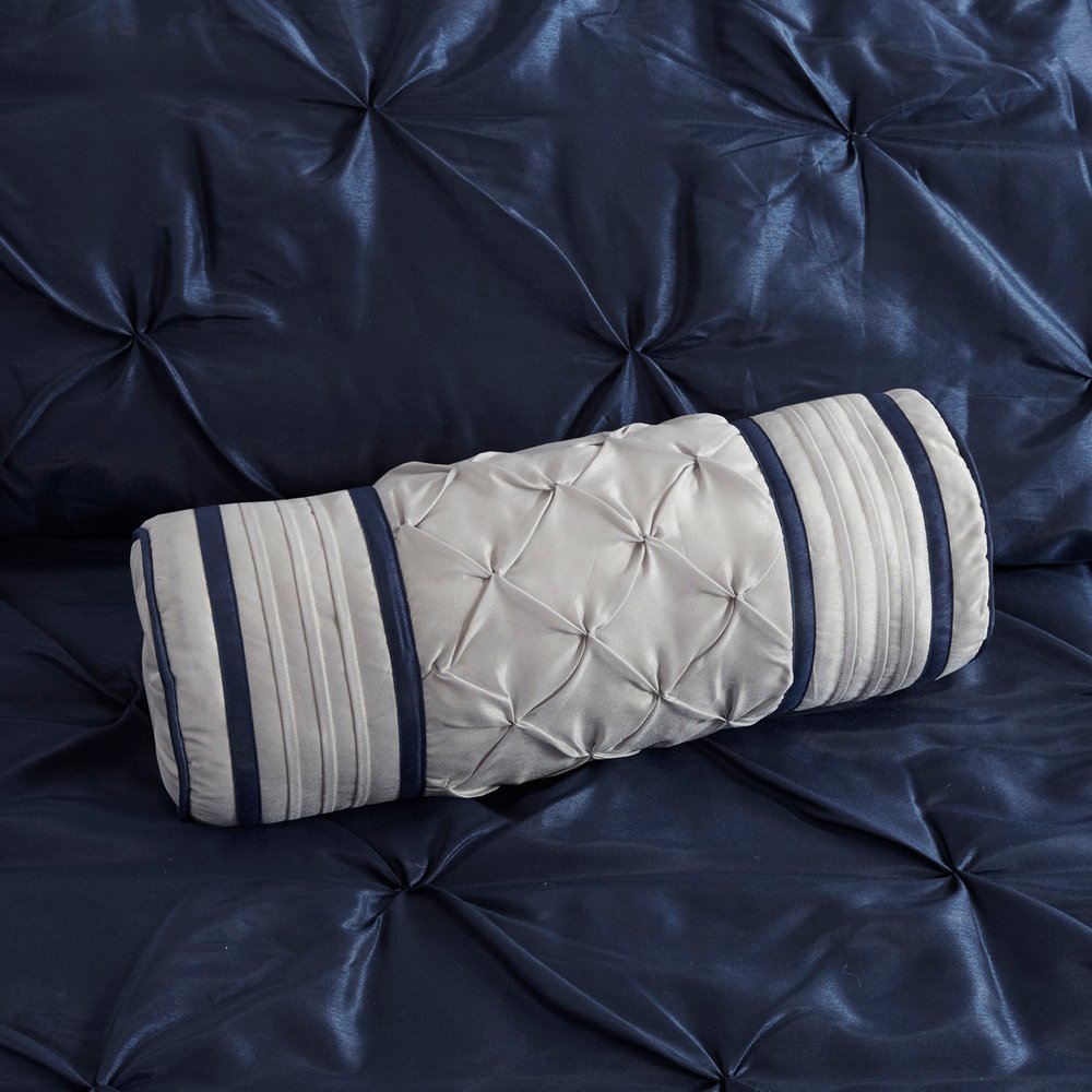 Set of Seven Navy Blue Queen Ring Stitch Polyester Sham And Comforter