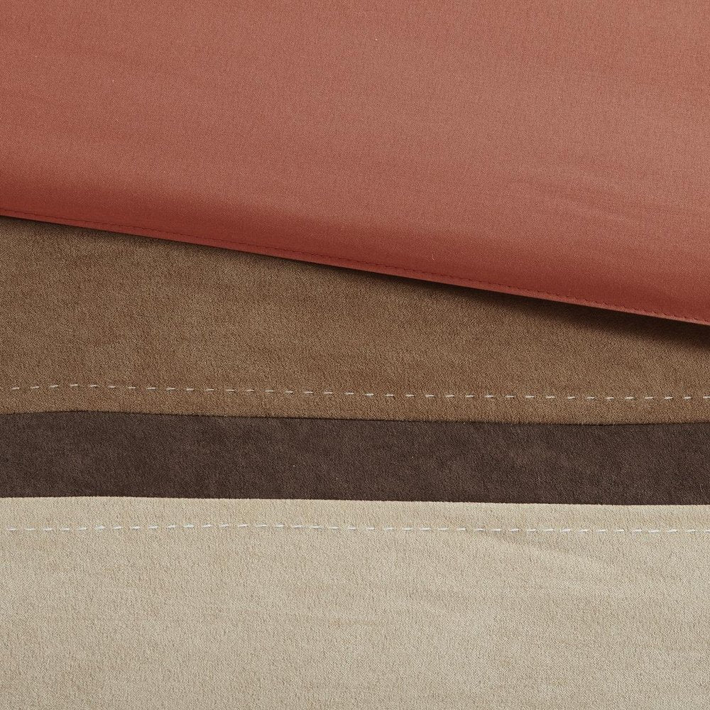 Set of Seven Coral And Brown Striped King Ring Stitch Polyester Sham And Comforter