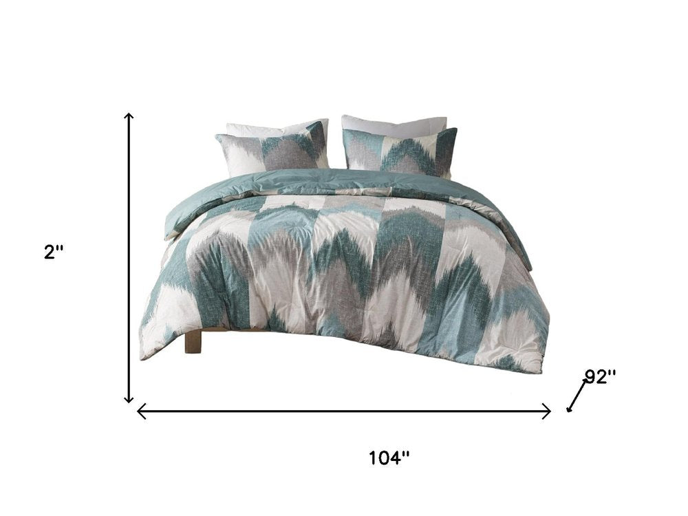 Set of Three Aqua And White King Ring Stitch Polyester Sham And Comforter