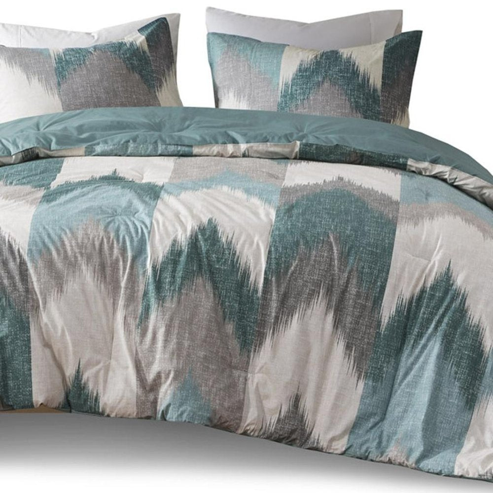 Set of Three Aqua And White Ring Stitch Polyester Sham And Comforter