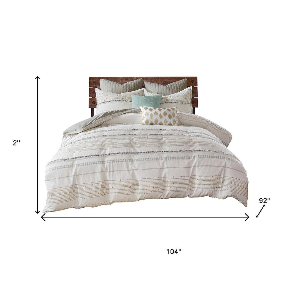 Set of Three Off White And Gray Striped King Ring Stitch Sham And Comforter