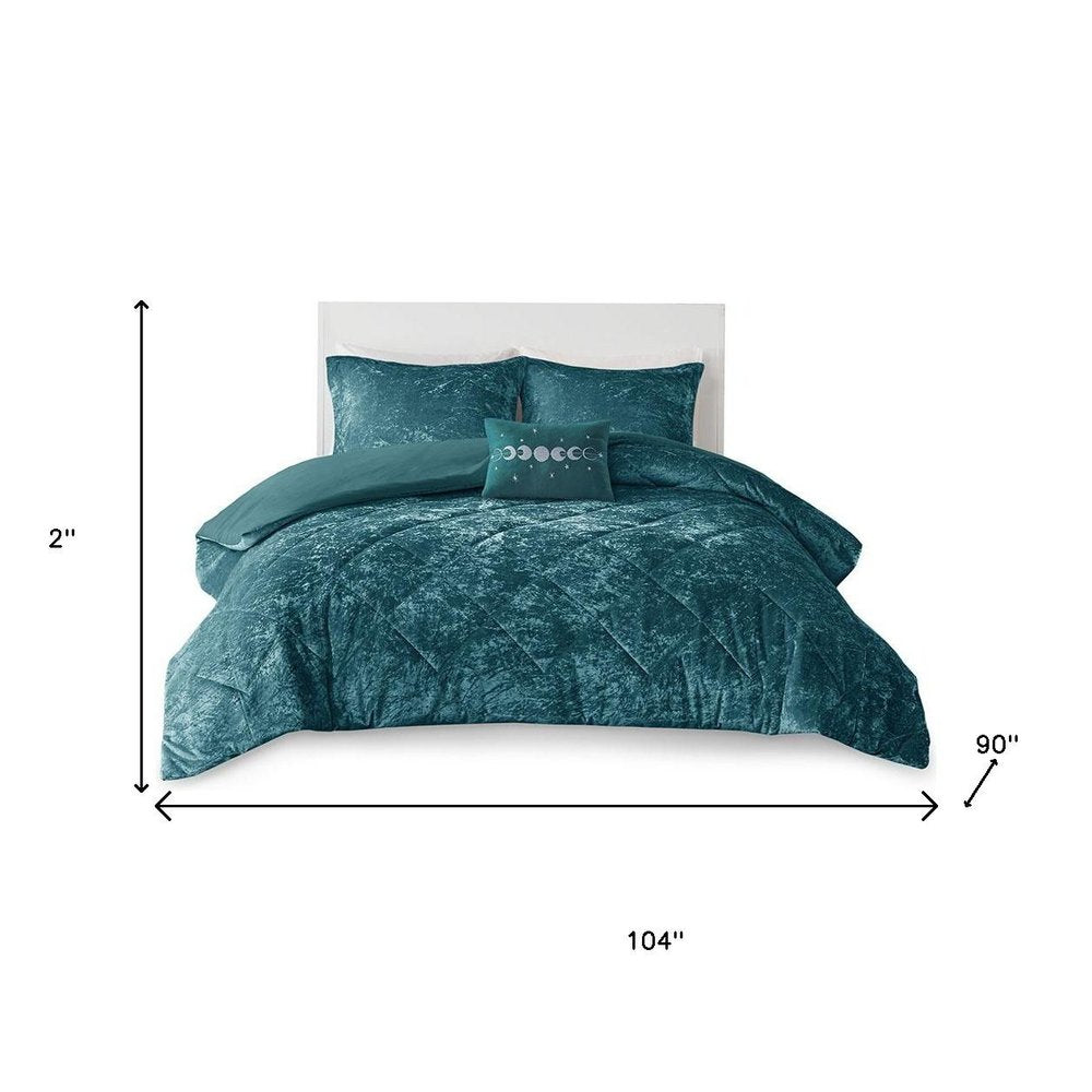 Set of Four Teal Blue King Ring Stitch Polyester Sham And Comforter