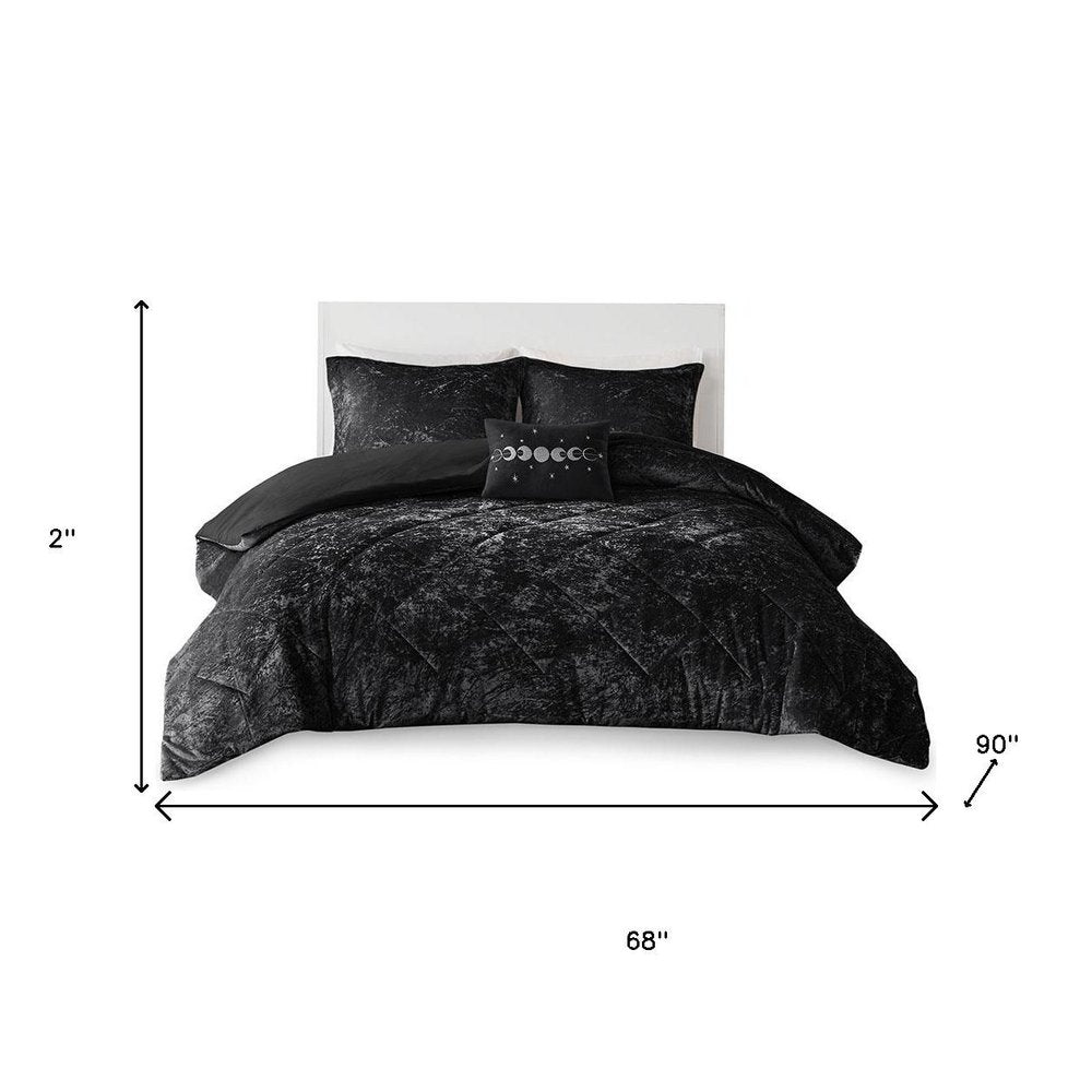 Set of Three Black Twin Ring Stitch Polyester Sham And Comforter