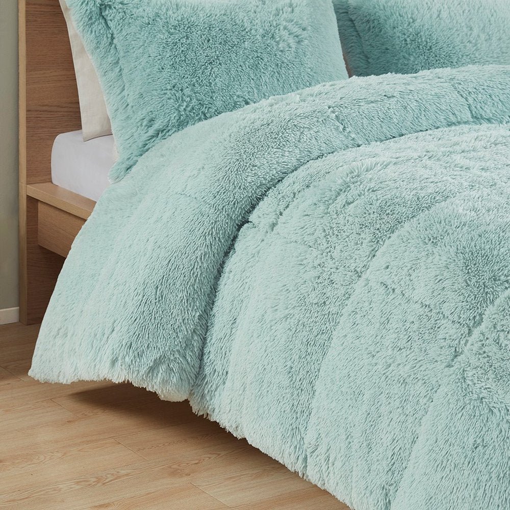Set of Three Aqua King Ring Stitch Polyester Sham And Comforter