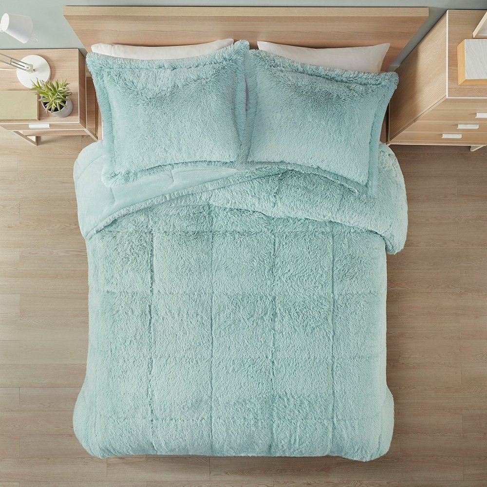 Set of Three Aqua King Ring Stitch Polyester Sham And Comforter