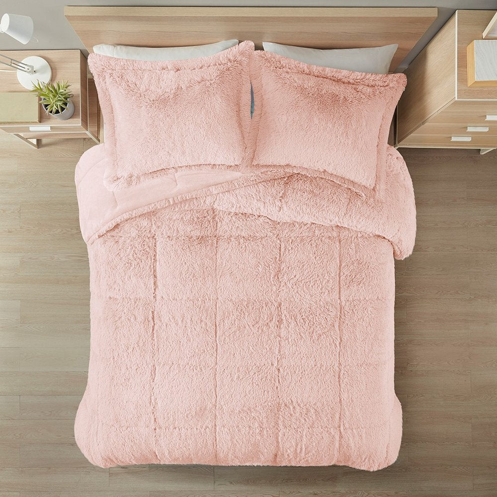 Set of Two Blush Twin Ring Stitch Polyester Sham And Comforter