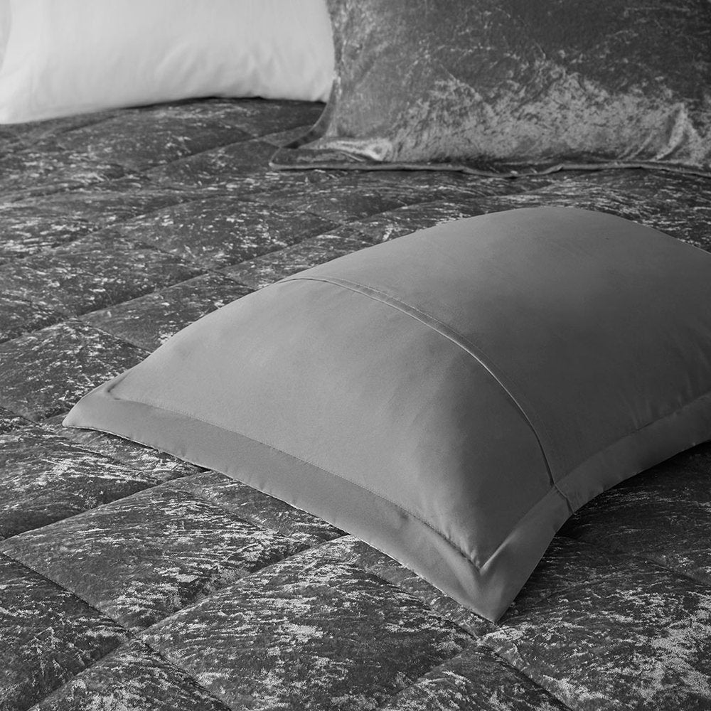 Set of Three Gray Twin Ring Stitch Polyester Sham And Comforter