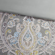 Set of Six Gray And Ivory Damask King Ring Stitch Sham And Comforter