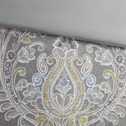 Set of Six Gray And Ivory Damask King Ring Stitch Sham And Comforter
