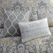 Set of Six Gray And Ivory Damask Full Ring Stitch Sham And Comforter